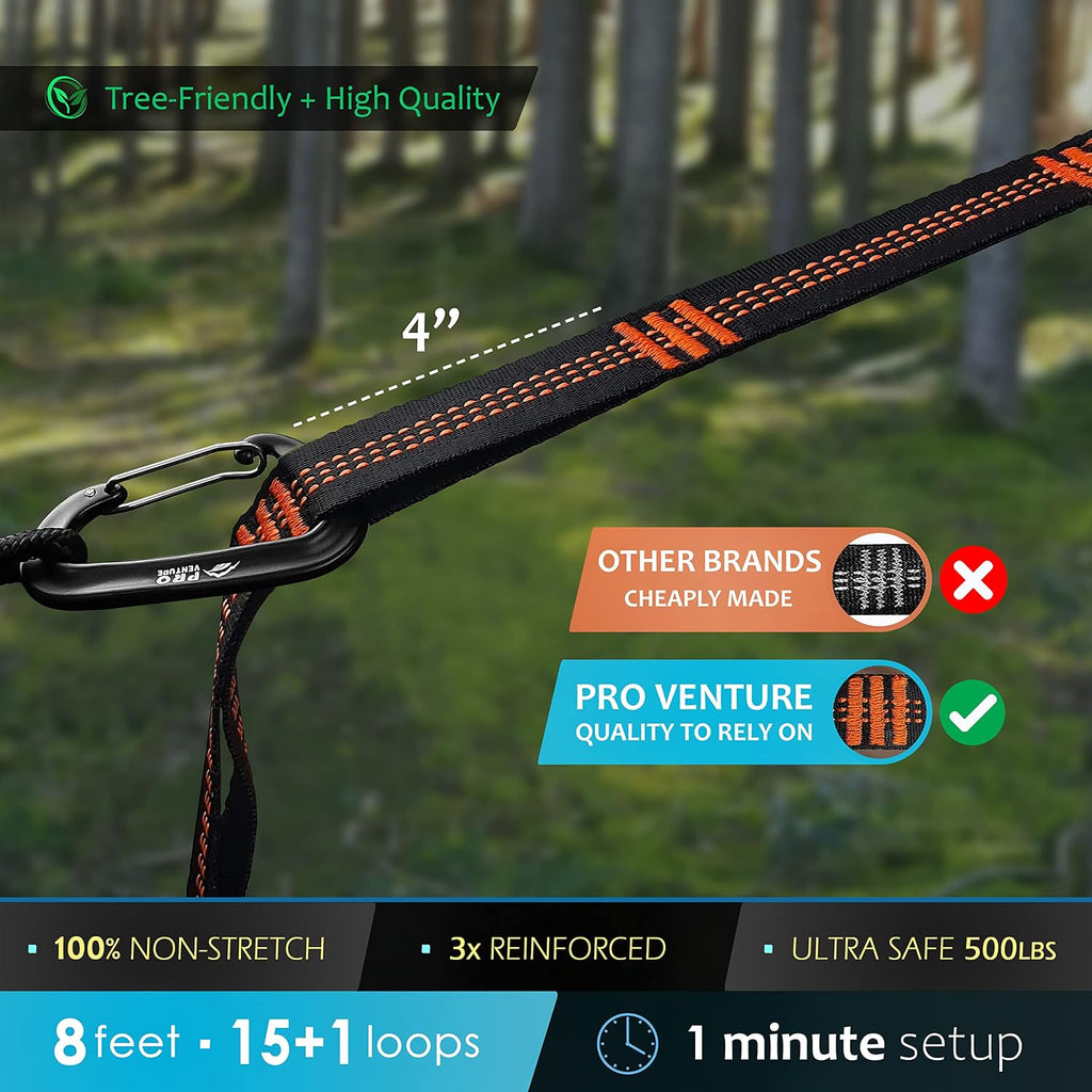Hammock Straps and 2 Carabiners, 30+2 Loops, 1200lbs Breaking Strength (500lbs Rated) | 100% Non-Stretch