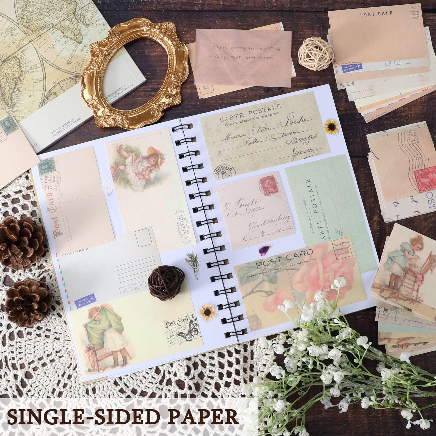 445 PCS Vintage Scrapbook Paper Journaling Scrapbooking Supplies Kit Aesthetic Decorative Craft Paper with 40 Sheet