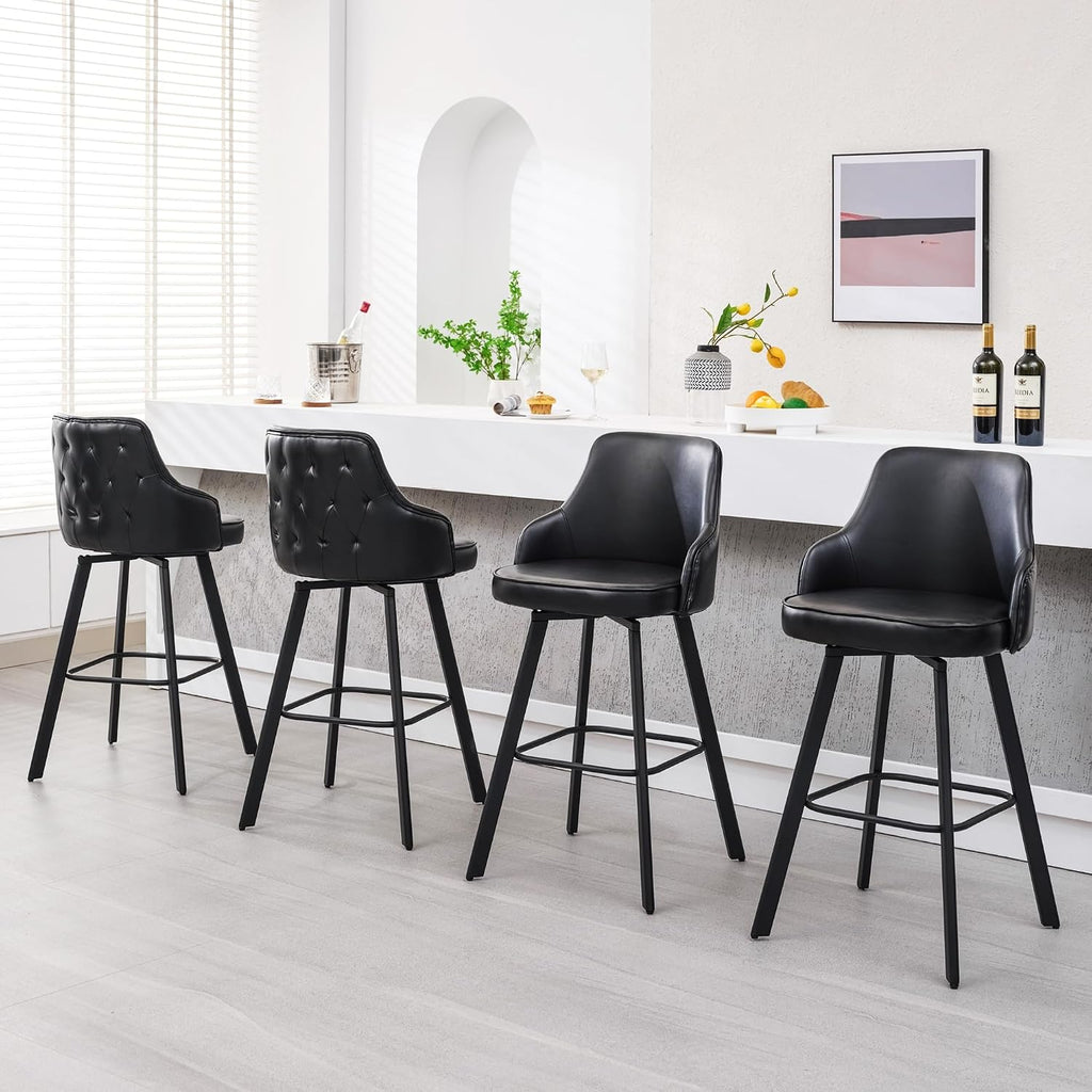 Swivel Bar Stools Set of 4, Bar Height Stool with Back for Kitchen Island
