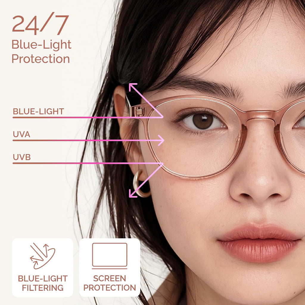 Blue Light Blocking Glasses Women, Fashion Round Transparent Anti Blue Light Glasses with Anti Eyestrain & UV Glare