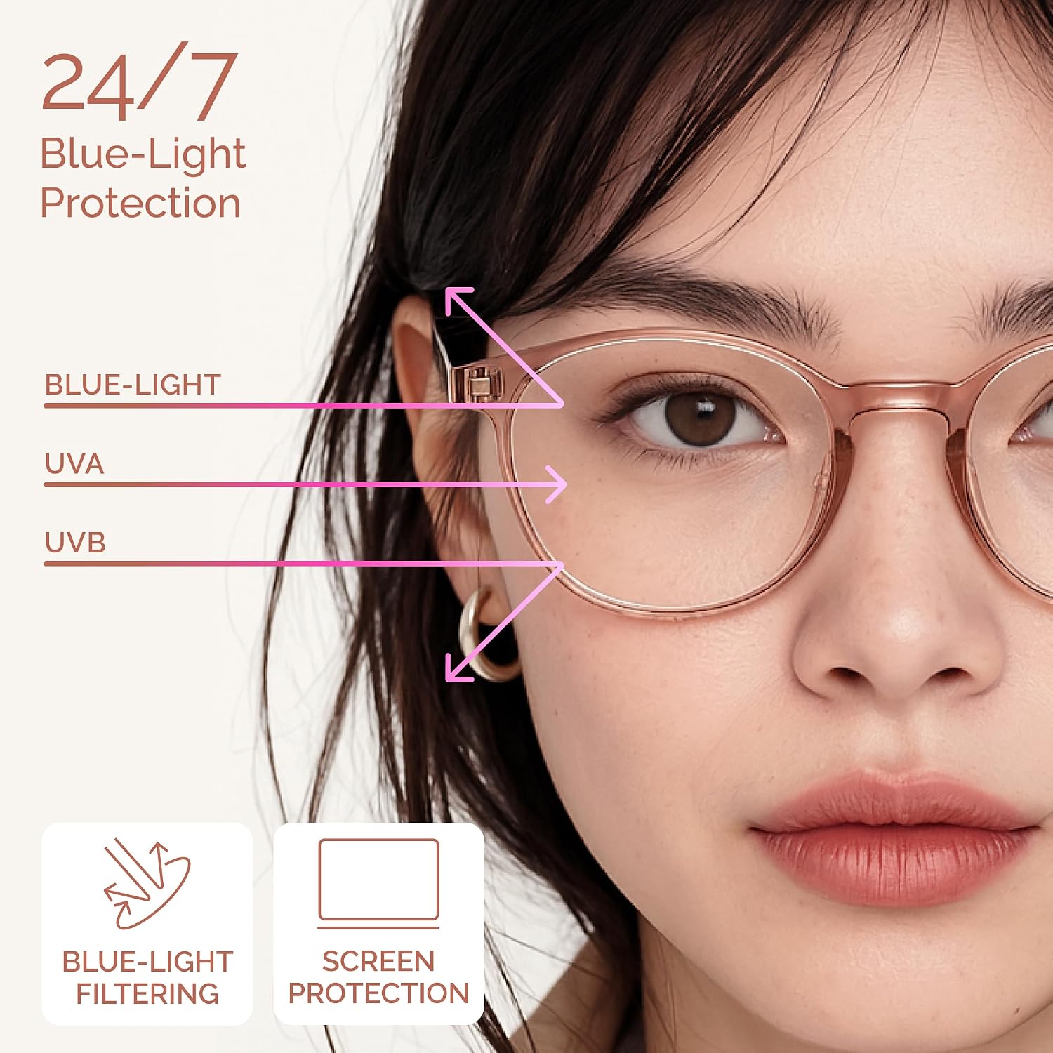 Blue Light Blocking Glasses Women, Fashion Round Transparent Anti Blue Light Glasses with Anti Eyestrain & UV Glare