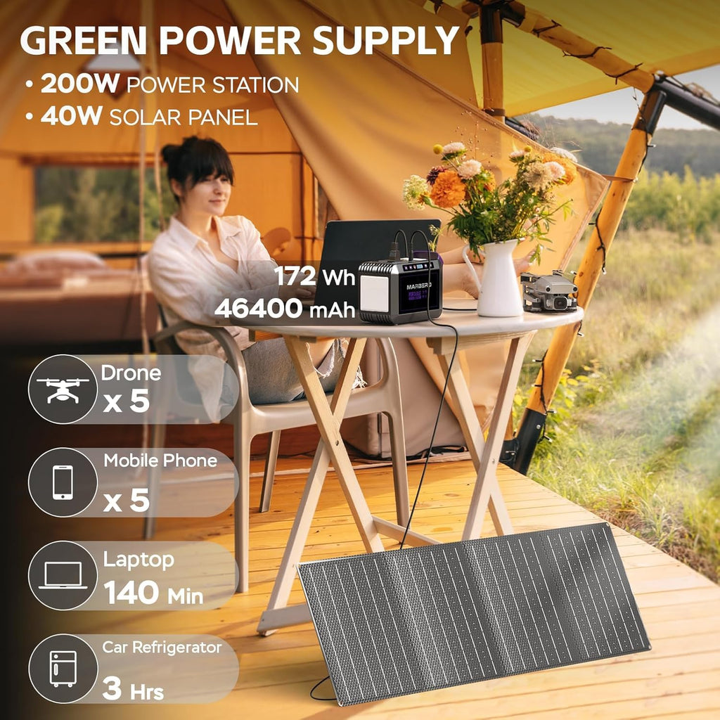 172Wh Solar Generator with Panels Included Solar Panel Kit 40W | Solar Powered Generator 270W Surge Portable Power