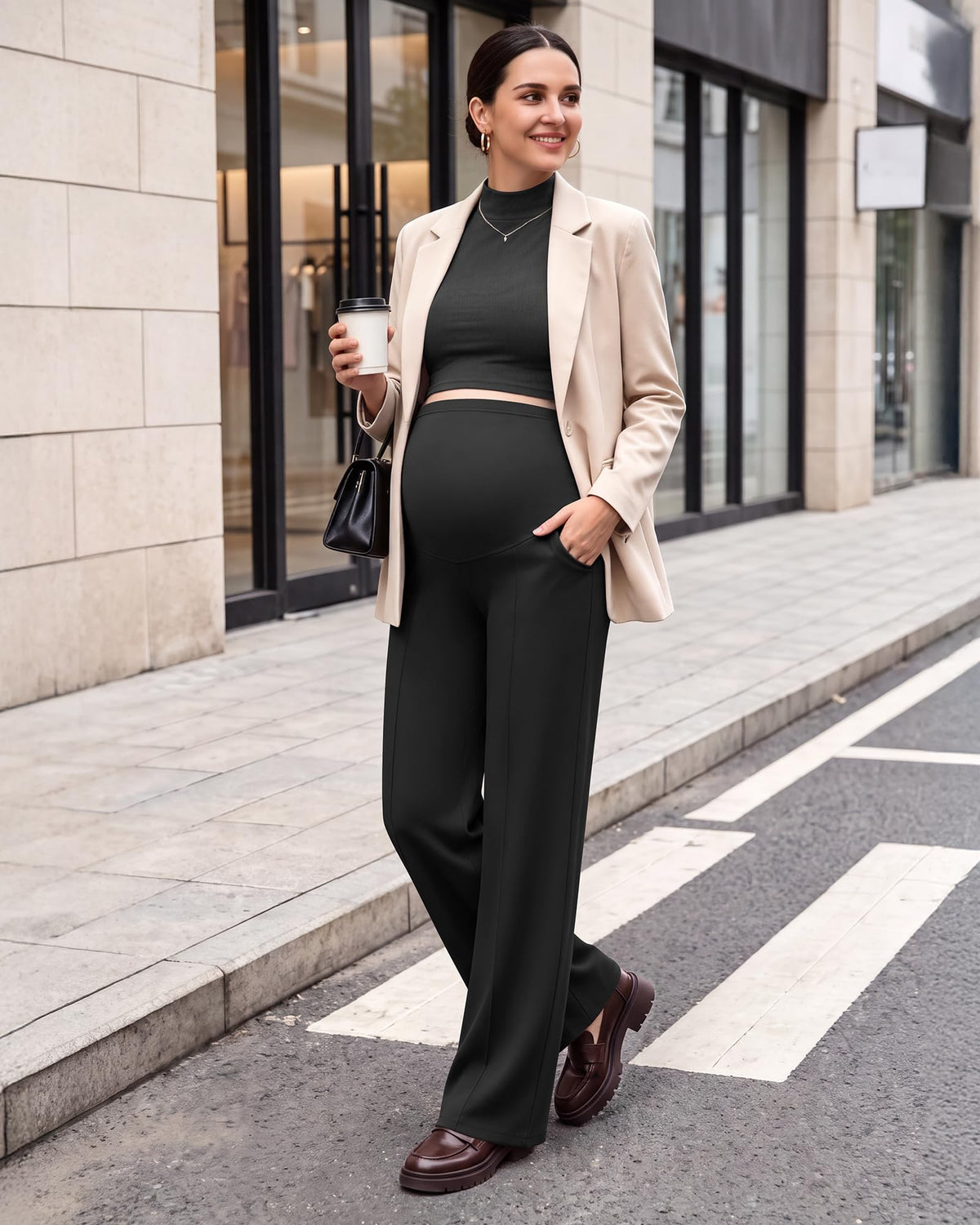 Maternity Dress Pants Pregnancy Outfits for Work,Black,M,Regular