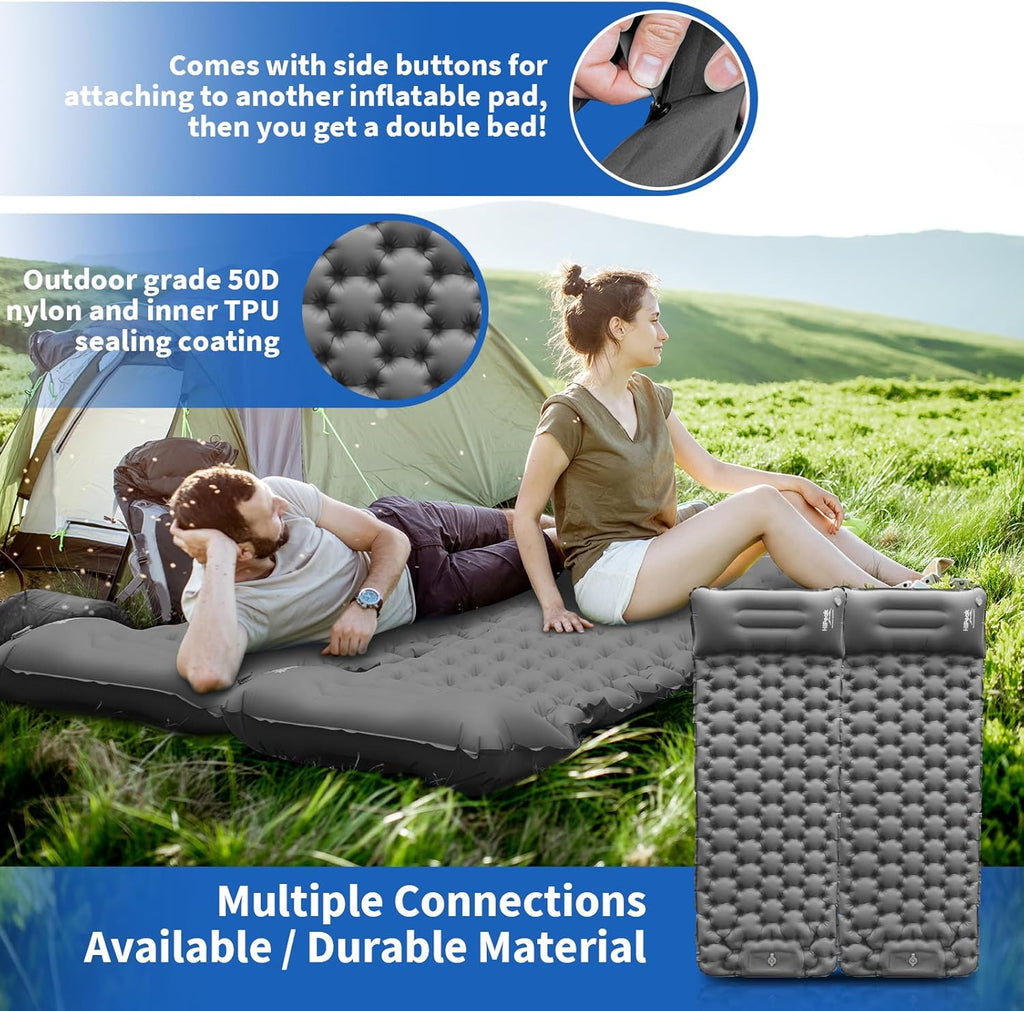 Sleeping Pad for Camping- Ultralight Inflatable Sleeping Mat with Built-in Foot Pump & Pillow, Upgraded Compact