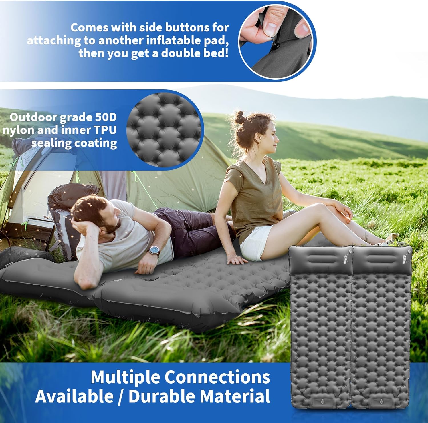 Sleeping Pad for Camping- Ultralight Inflatable Sleeping Mat with Built-in Foot Pump & Pillow, Upgraded Compact