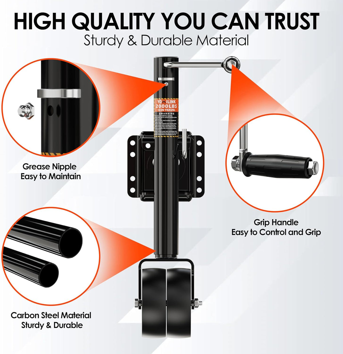 2000 lbs Trailer Jack with Dual Wheel, Heavy Duty Swivel Boat Jack