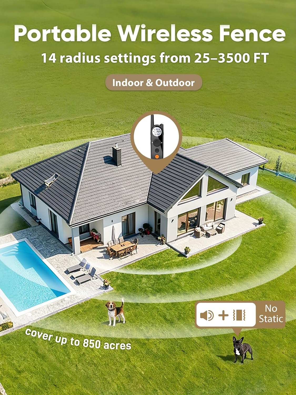 Wireless Dog Fence for Small Dogs- Up to 3500ft Adjustable Electric Fence,Waterproof Training Collar Rechargeable,Pet