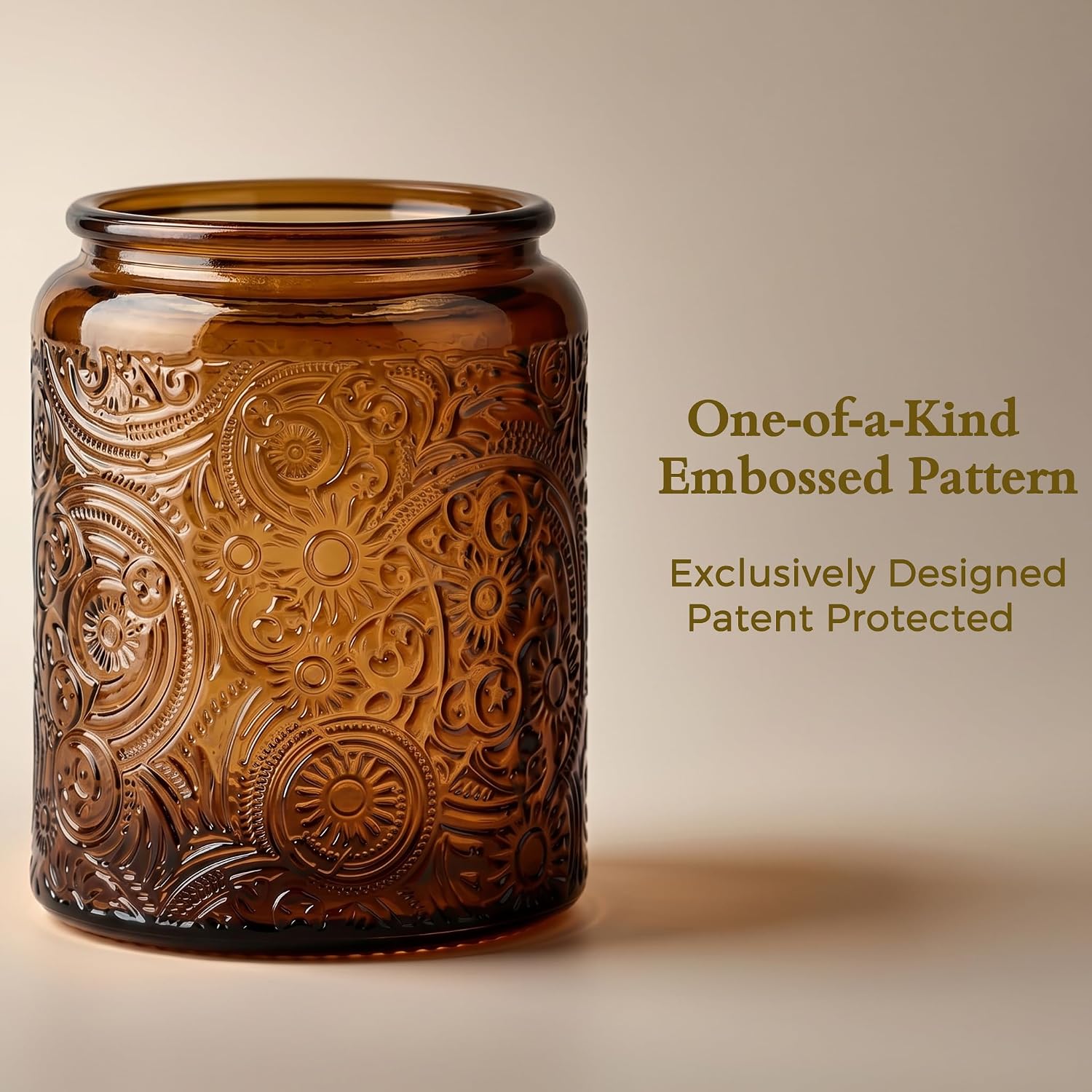8 oz Mocha Sun Moon Stars Candle Jars with Bamboo Lids, 9 Pack | Patented Embossed Design, Includes Wick Centering