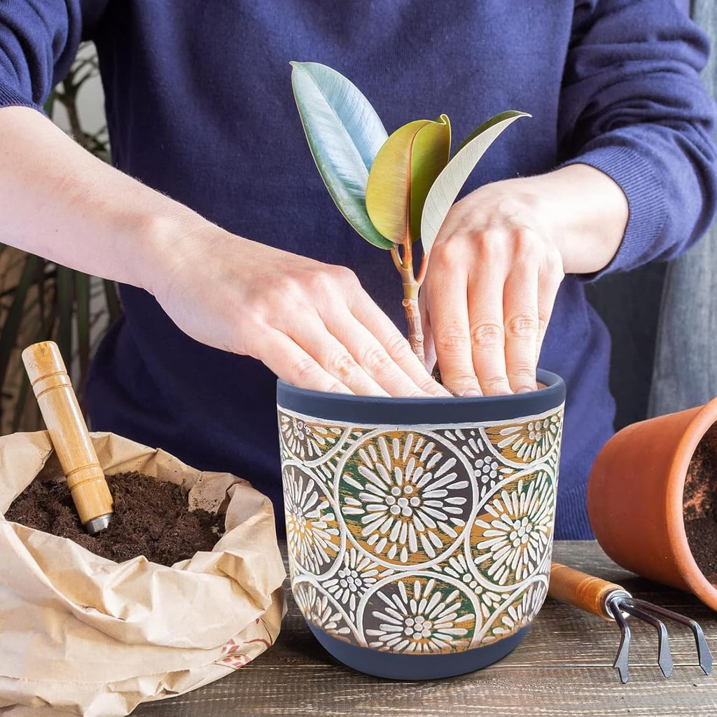 3 Piece Ceramic Plant pots Indoor Pots Set with Drainage Holes, 5.7/4.7/3.5/inch, Modern Decorative pots Outdoor
