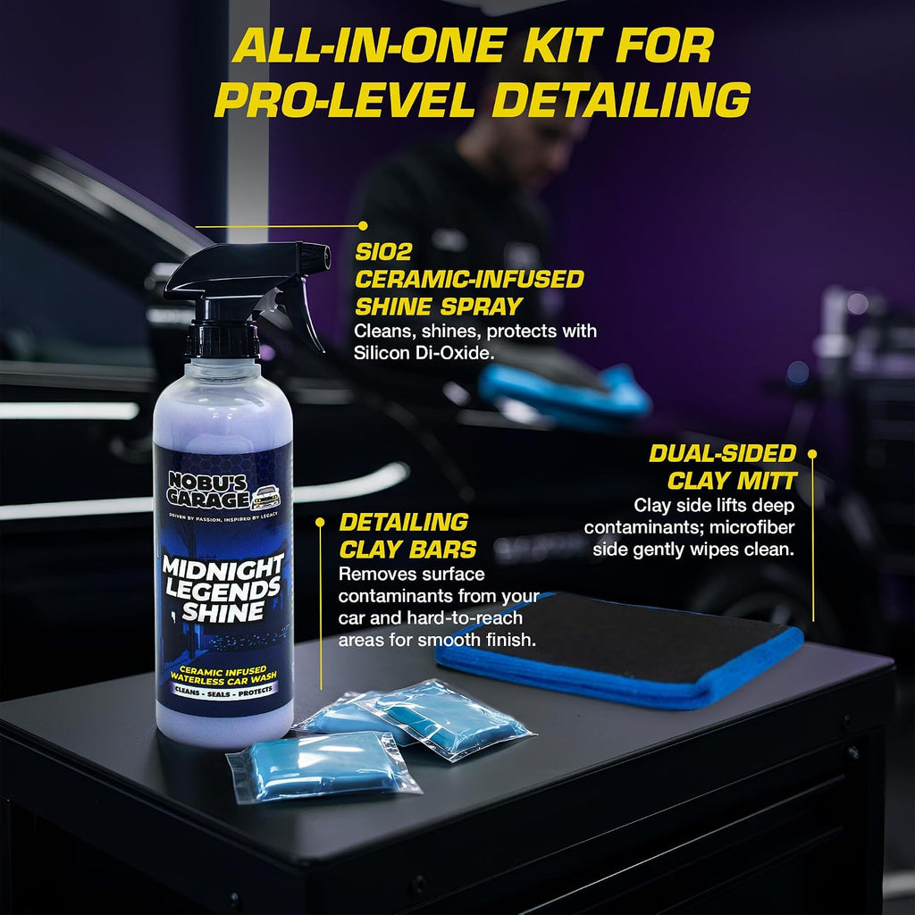 Clay Mitt & Clay Bars Auto Detailing Kit with Waterless Car Wash Ceramic Detail Spray - Car Detail Spray & Lubricant