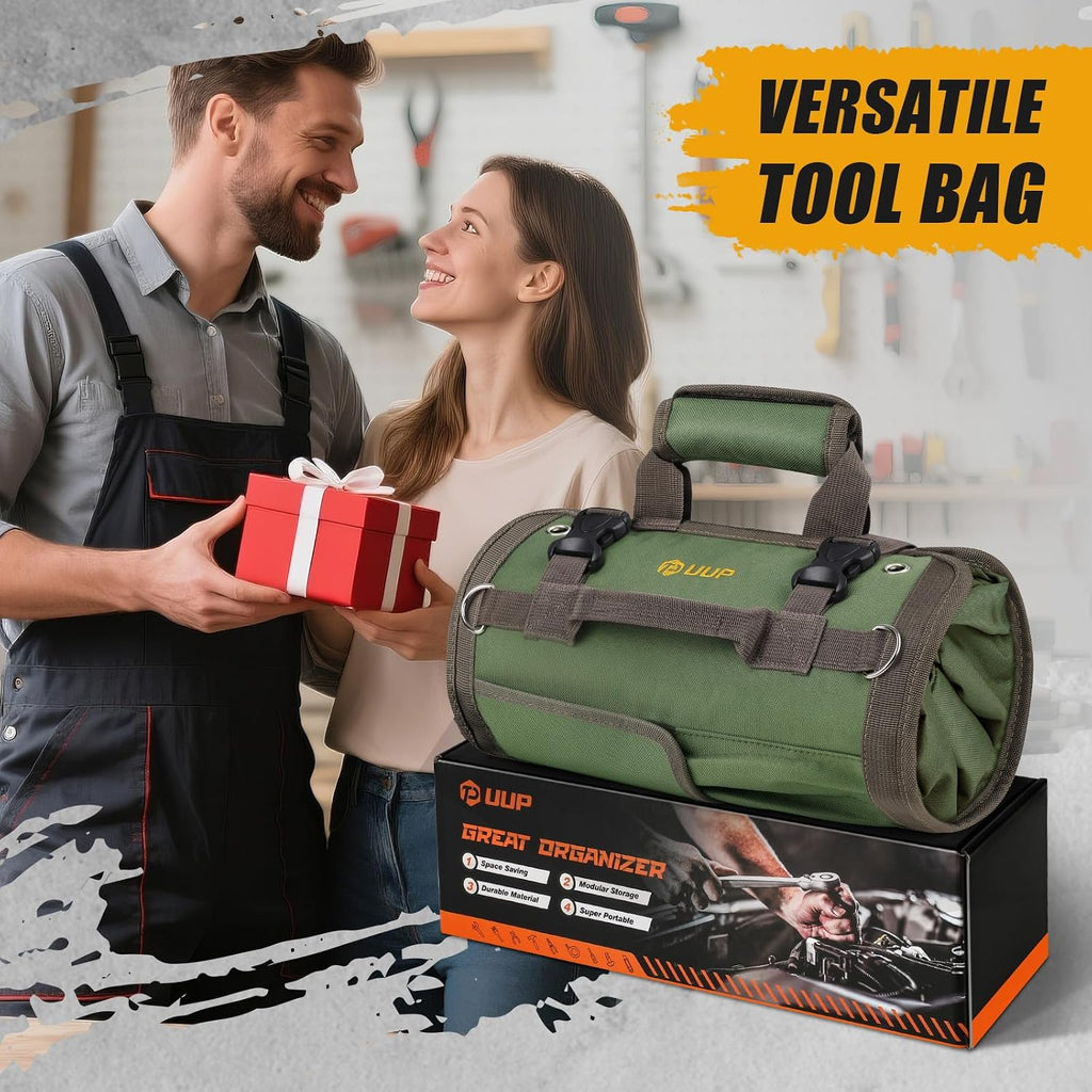 Tool Bag Roll Up, UUP Heavy Duty Portable Soft Tool Storage, Foldable Empty Rollup Organizer with Small Pockets