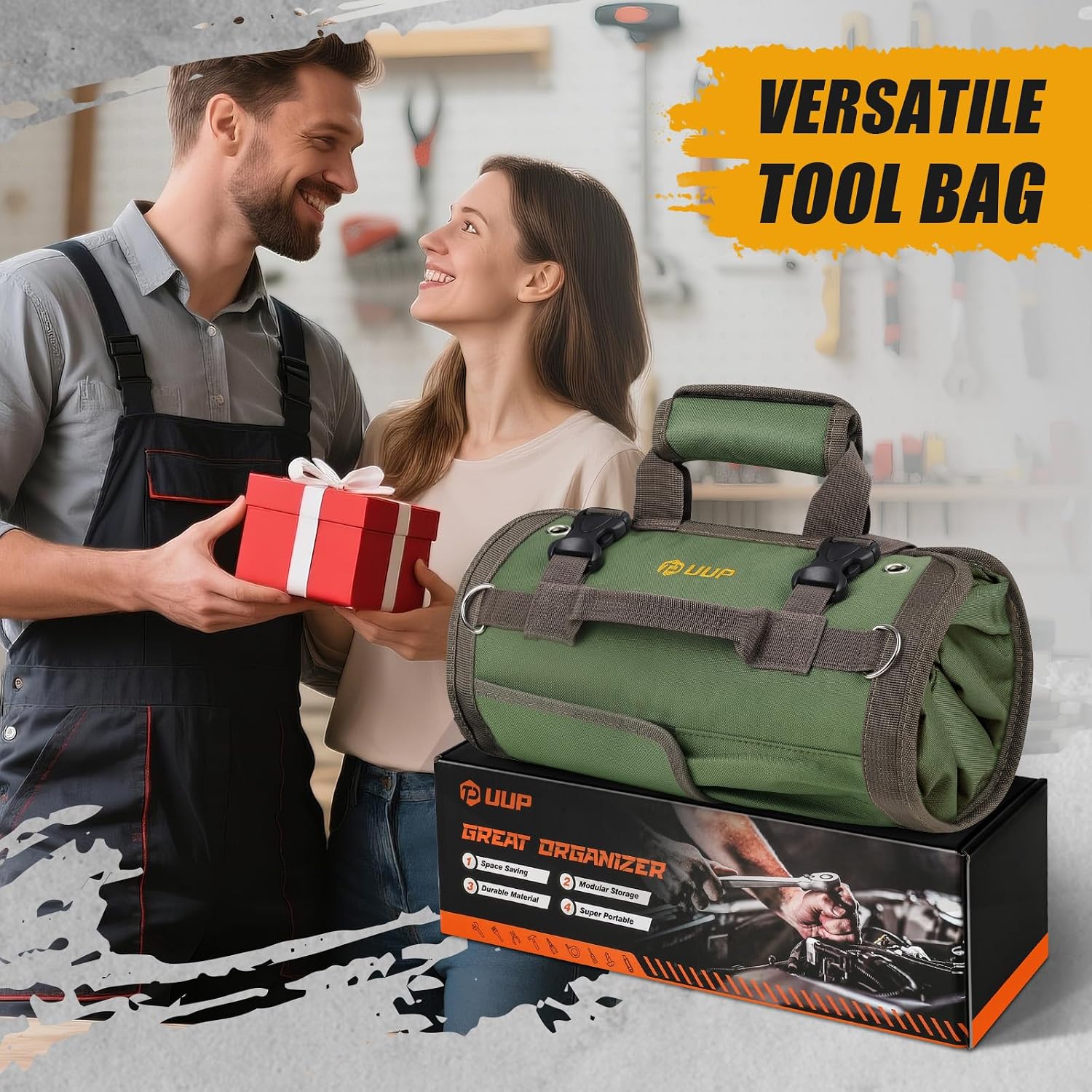 Tool Bag Roll Up, UUP Heavy Duty Portable Soft Tool Storage, Foldable Empty Rollup Organizer with Small Pockets