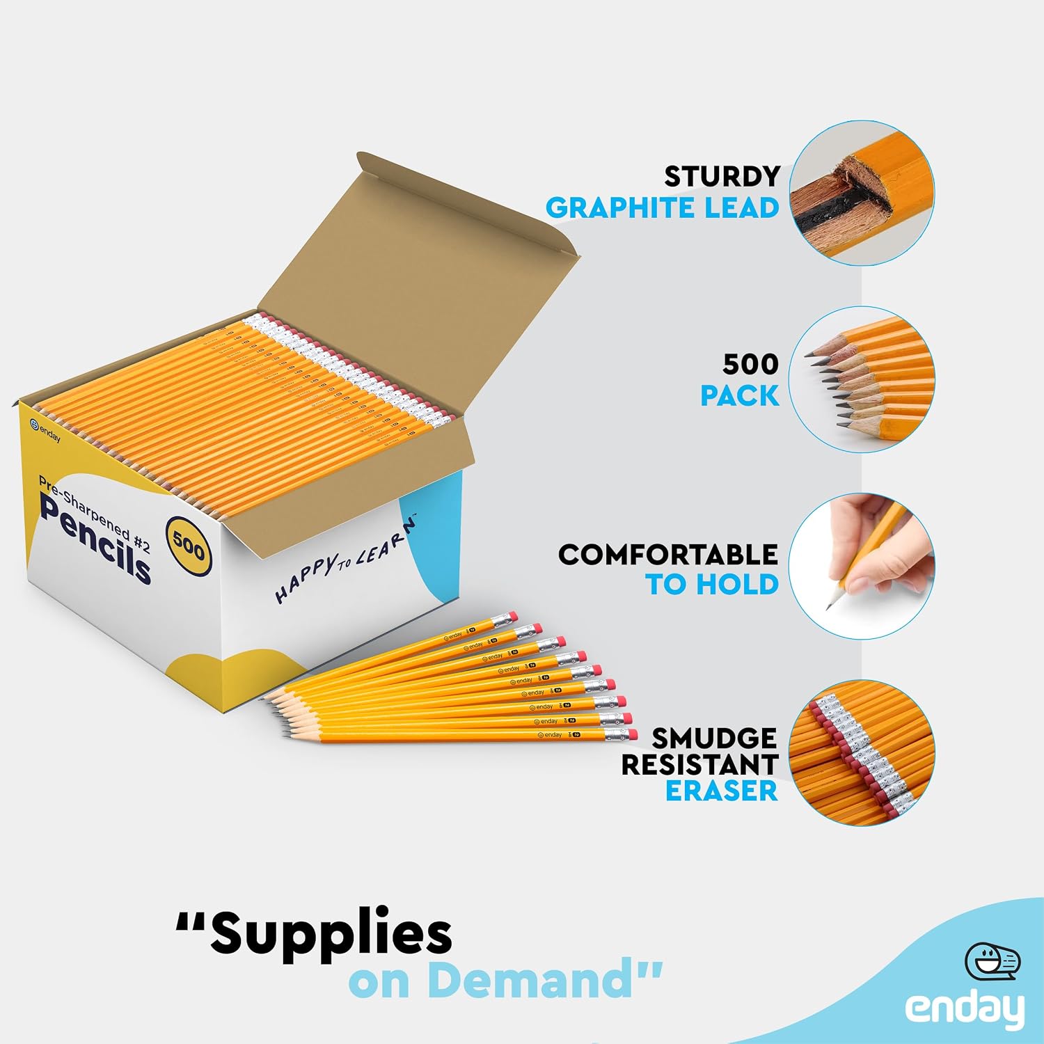 #2 Pencils Bulk - 500 Pack - Pre-Sharpened #2 Wood-Cased Yellow Sharpened Pencils for Kids with Latex-Free Eraser Top