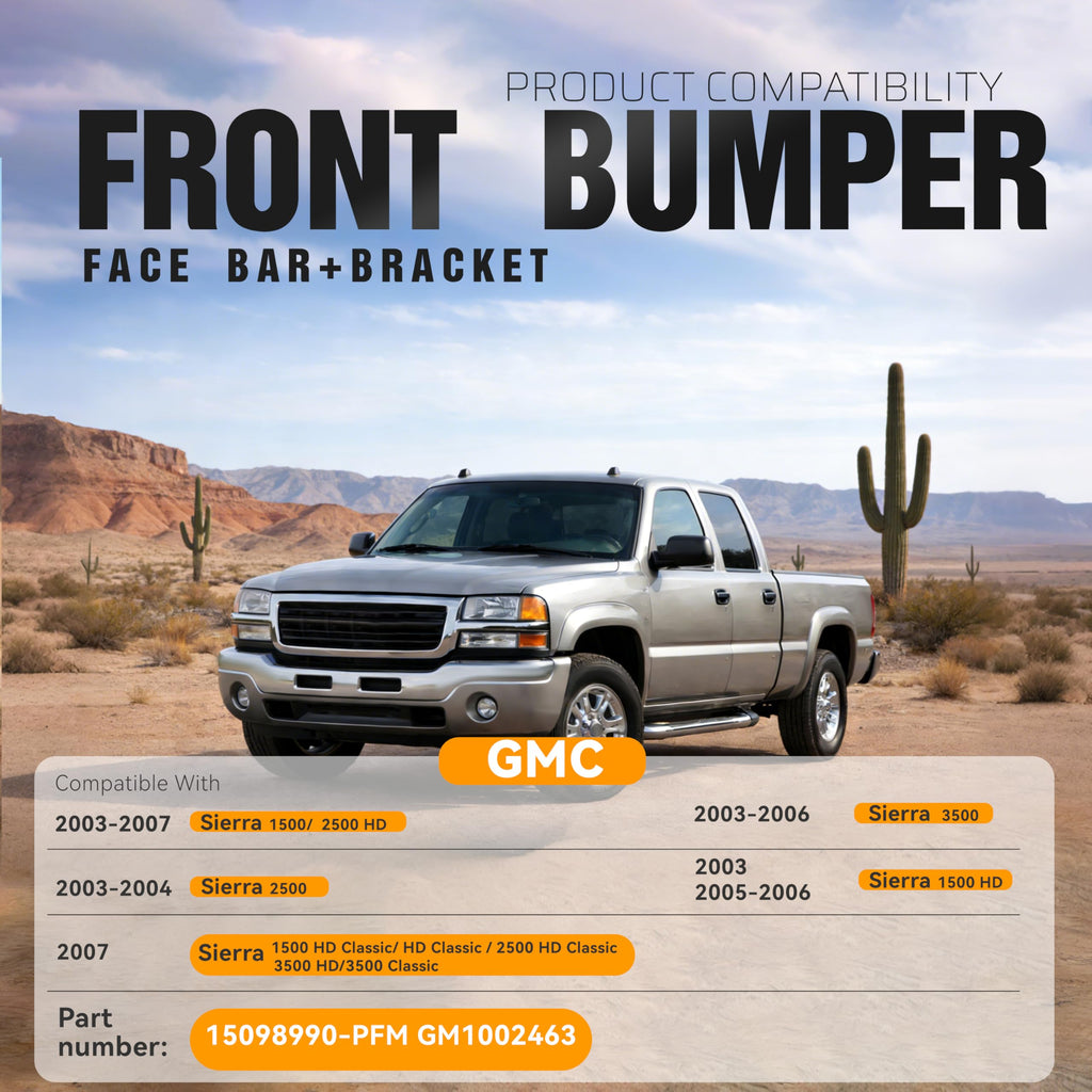 ALMULOO Bumper Face Bar + Bracket Compatible with 2003-2007 Sierra