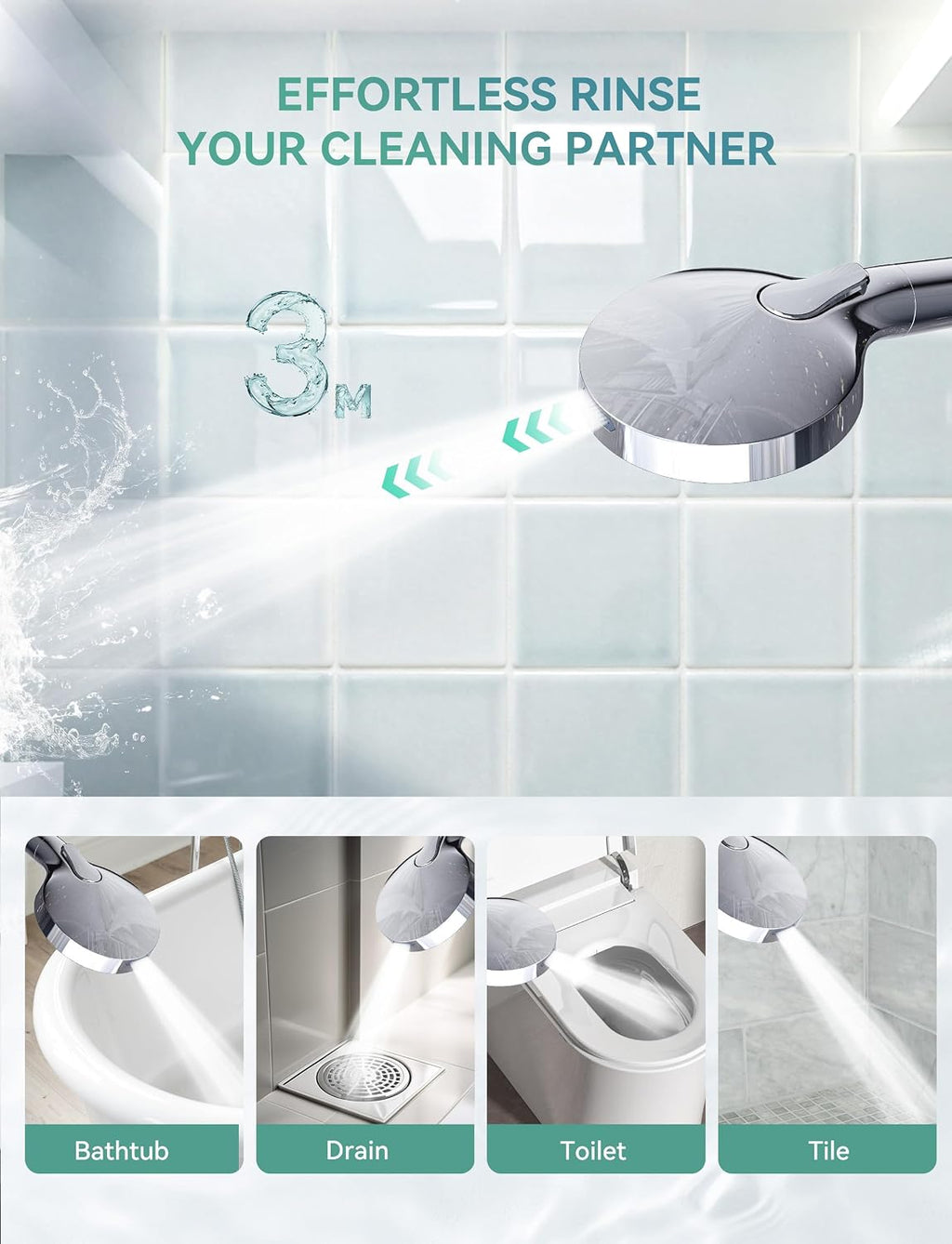 Filtered Shower Head with Handheld, 10-Mode Adjustable Detachable Chrome Showerhead w/Stainless Hose, Water Softener