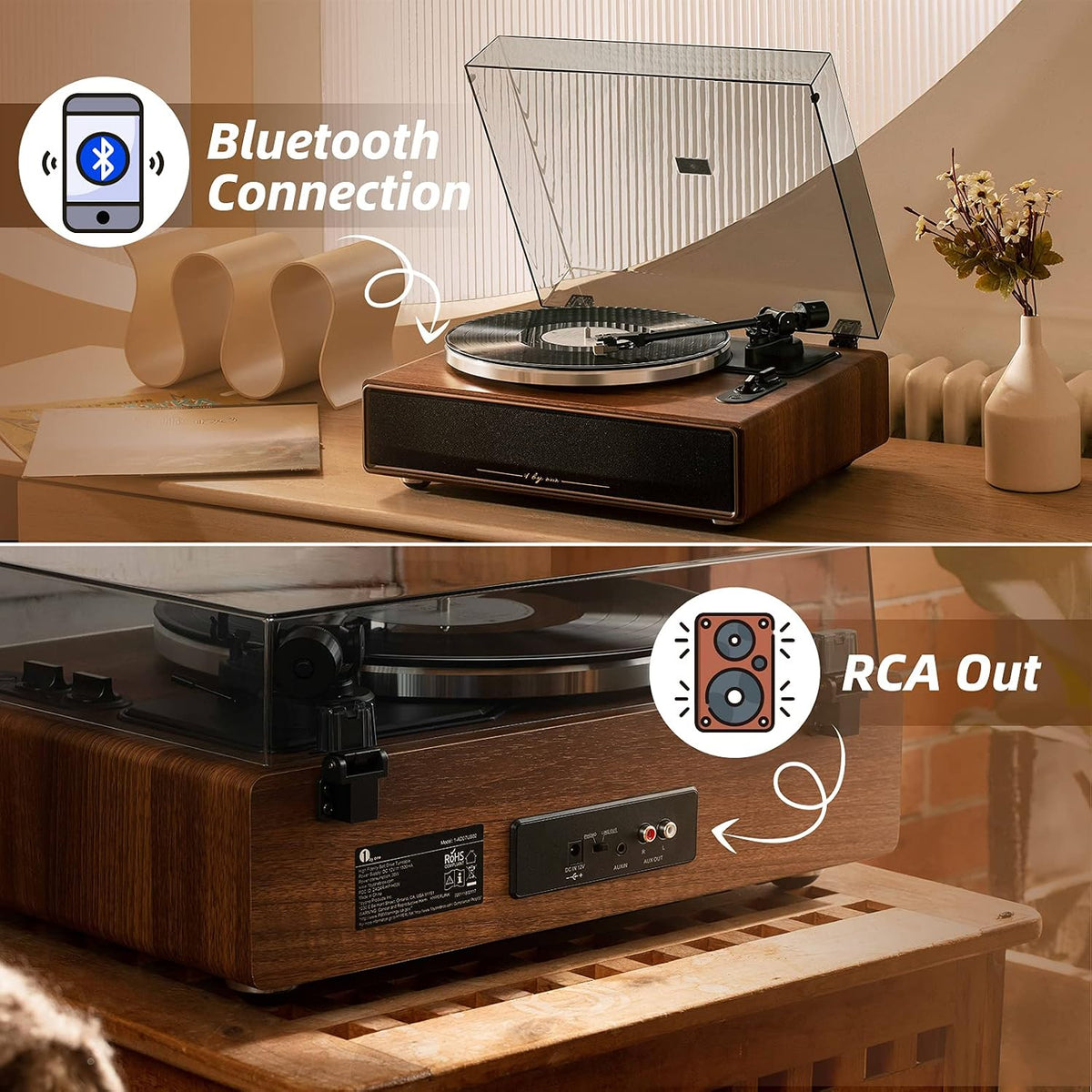1 BY ONE High Fidelity Belt Drive Turntable with Built-in Speakers | Vinyl Record Player with Magnetic Cartridge
