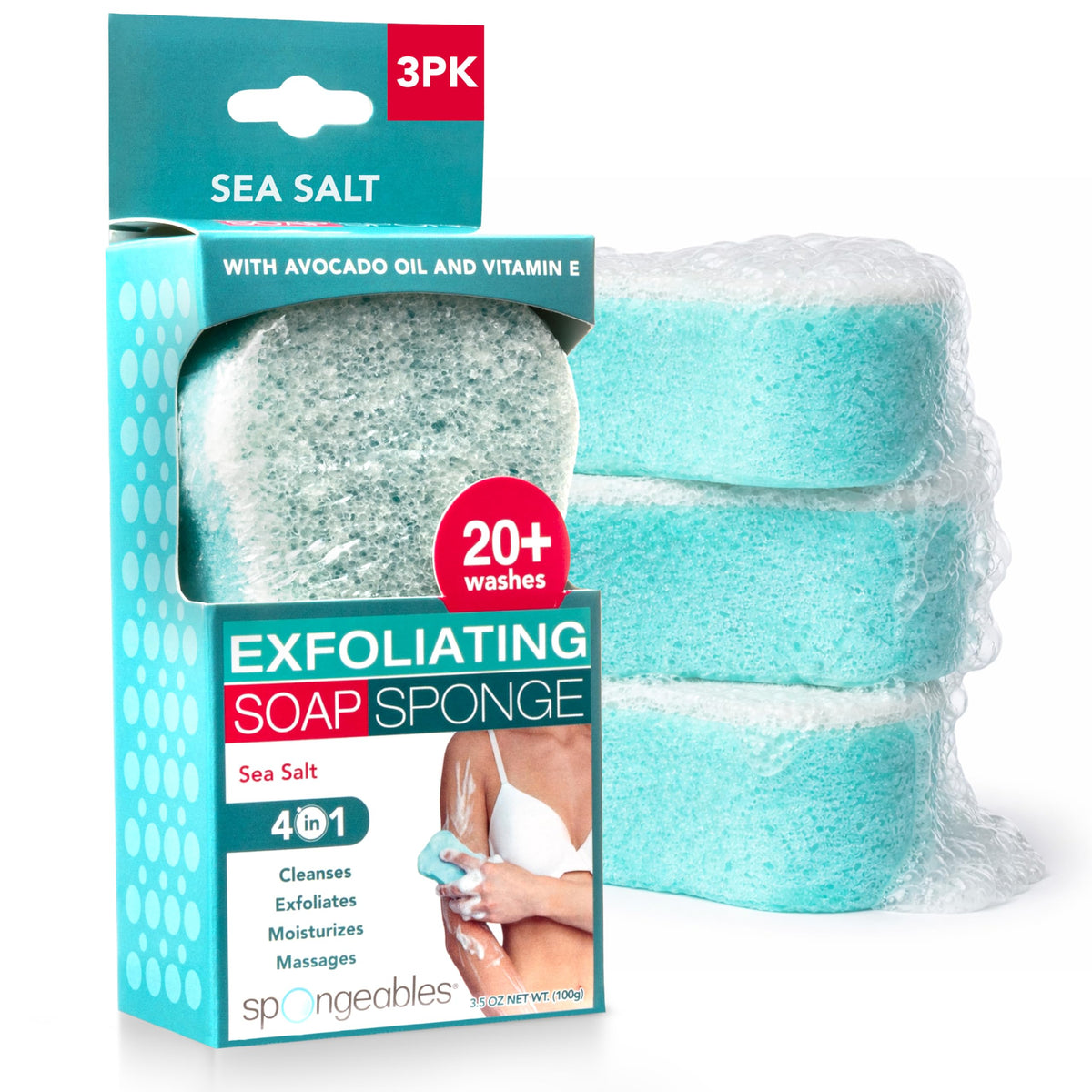 Body Wash in a 20+ Wash Sponge, Sea Salt, 3 Count