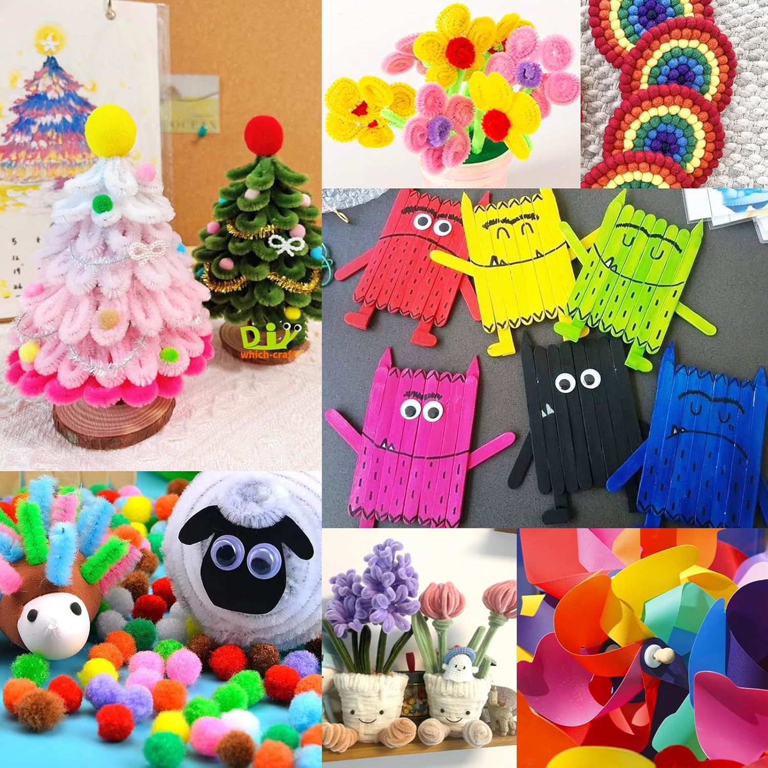 Arts and Crafts Supplies for Kids - Toddlers Craft Kit with Glitter Glue Stick, Pipe Cleaners, Pom Poms, Popsicle