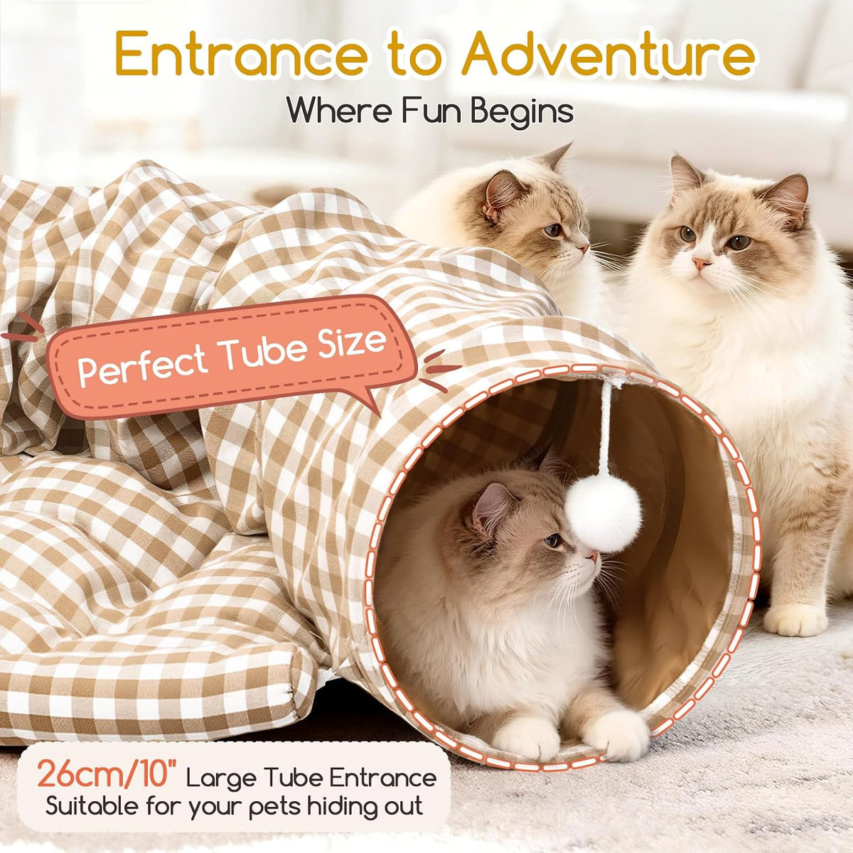 Bunny Tunnel Bed, Collapsible Tunnel Tubes with Removable Bed
