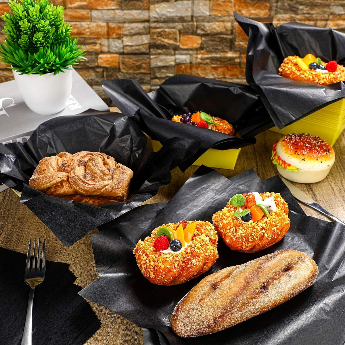 240 Sheets Deli Paper Wax Paper Sheets, Black, 12 x 12 Inch