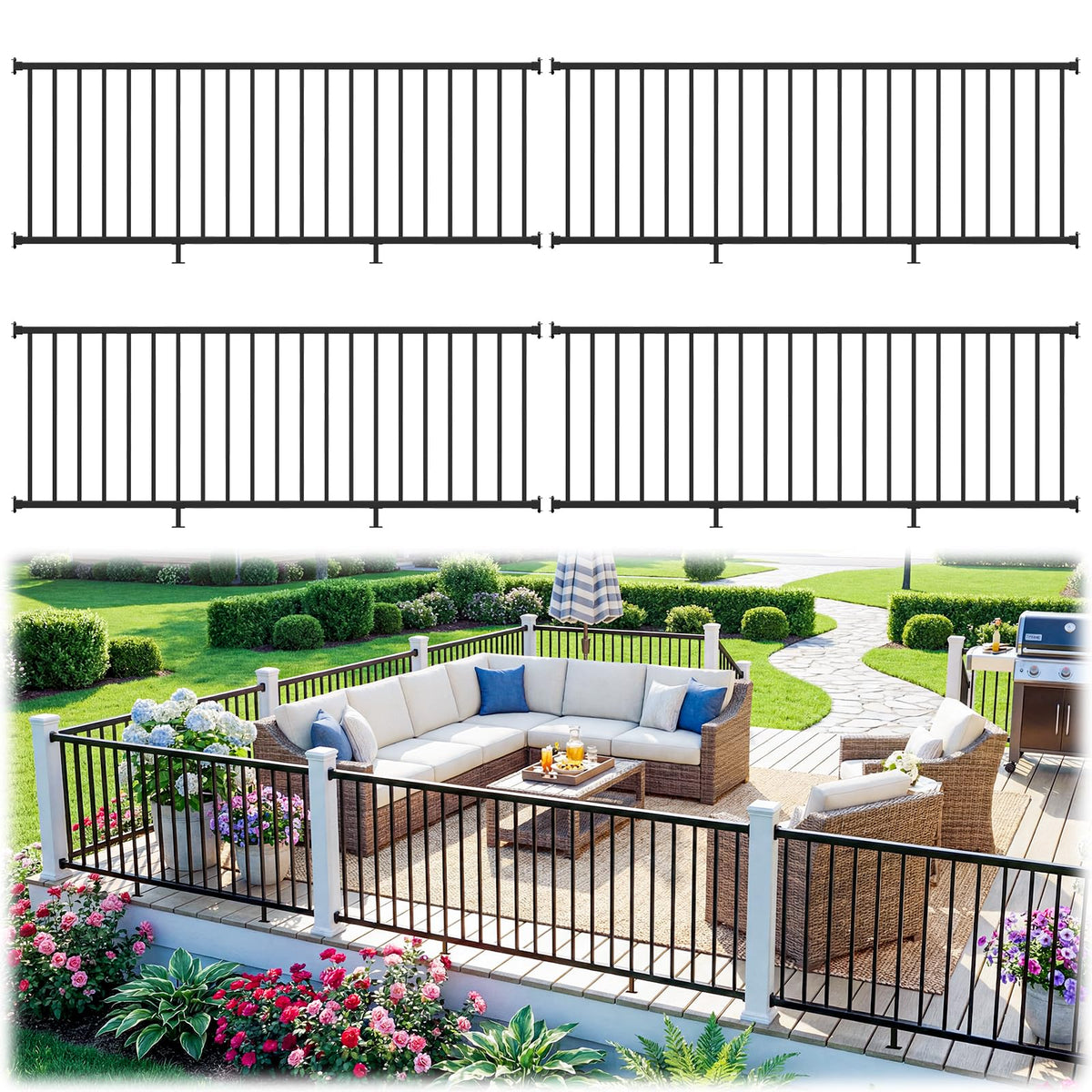 4 Pack 36 in H x 8 ft W Modular Aluminum Deck Railing Kit(4 Pannel)
