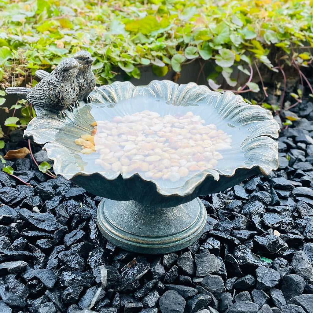 Bird Baths for Outdoors, Resin Pedestal Bird Bath Bowl with Bird Accents, Garden Decoration Bird Feeder for Patio