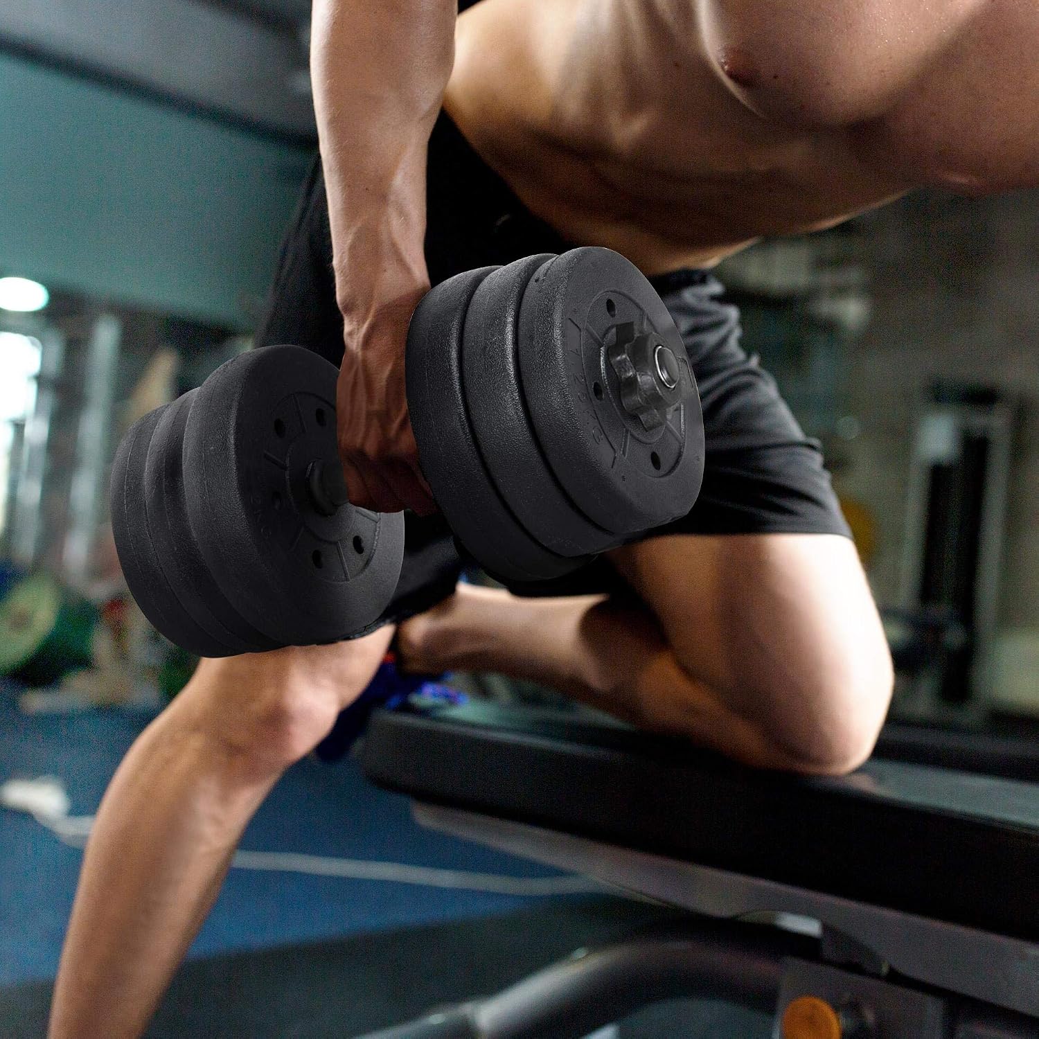 Adjustable Dumbbell Set Free Weights with Spinlock Collars, Black | Concrete-filled plastic plates, iron bar