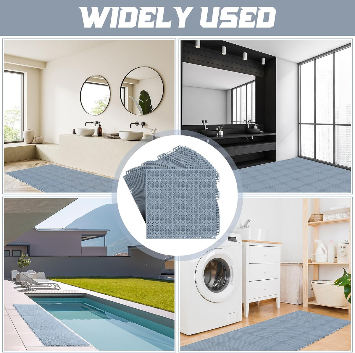 100 Pack Drainage Mats Interlocking Tiles 10" x 10" Rubber Floor Tiles Rubber Mats Non Slip Modular Interlocking
