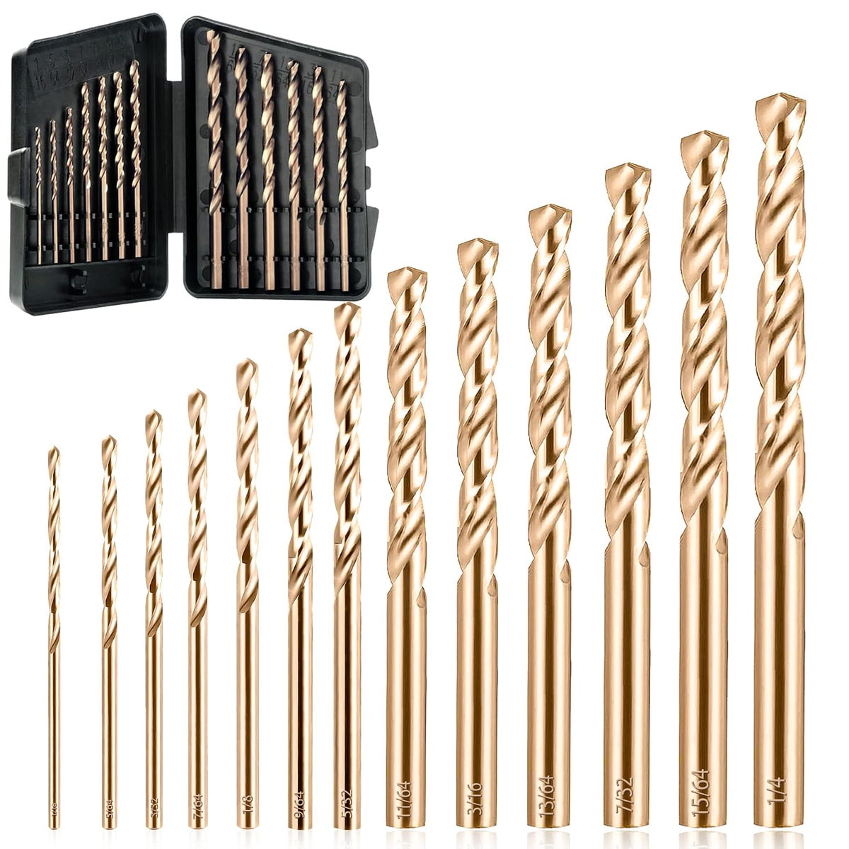 M35 Cobalt Drill Bit Set, 13-Piece, 1/16-1/4 Inch for Metal