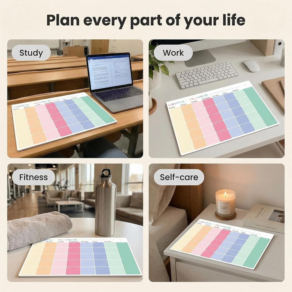 Monthly Planner Notepad - Undated 52 Sheets Desk Calendar, A4 (8"x11") Planning Pad for Office, Home, School
