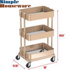 3-Tier Utility Cart, Low 24" Height Fits Under Desk, Khaki