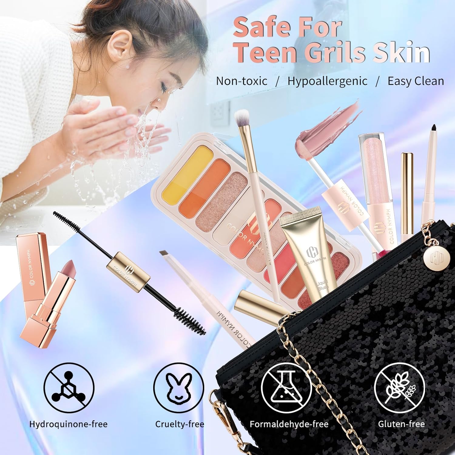 Makeup Kit For Girls, Women Make Up All In One Makeup Set For Starter With Sequin Bag, 9 Colors Eyeshadow Palette