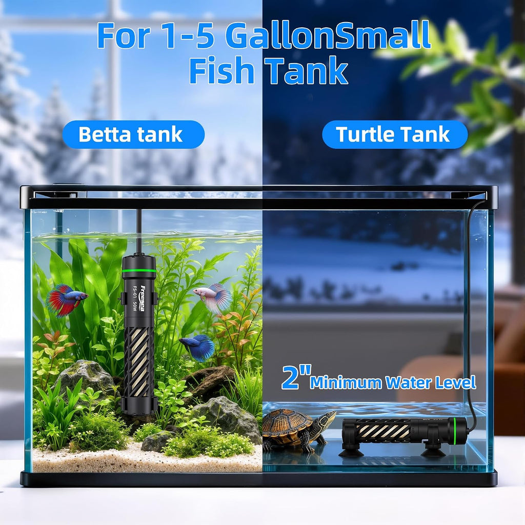 Thermostatic Betta Aquarium Heater: 25W for 1-5 Gal - Preset 78°F