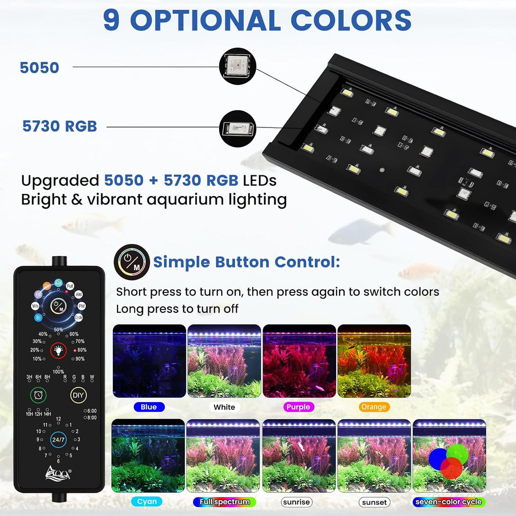 12W LED Aquarium Light, 24/7 & DIY Mode Full Spectrum Fish Tank Light