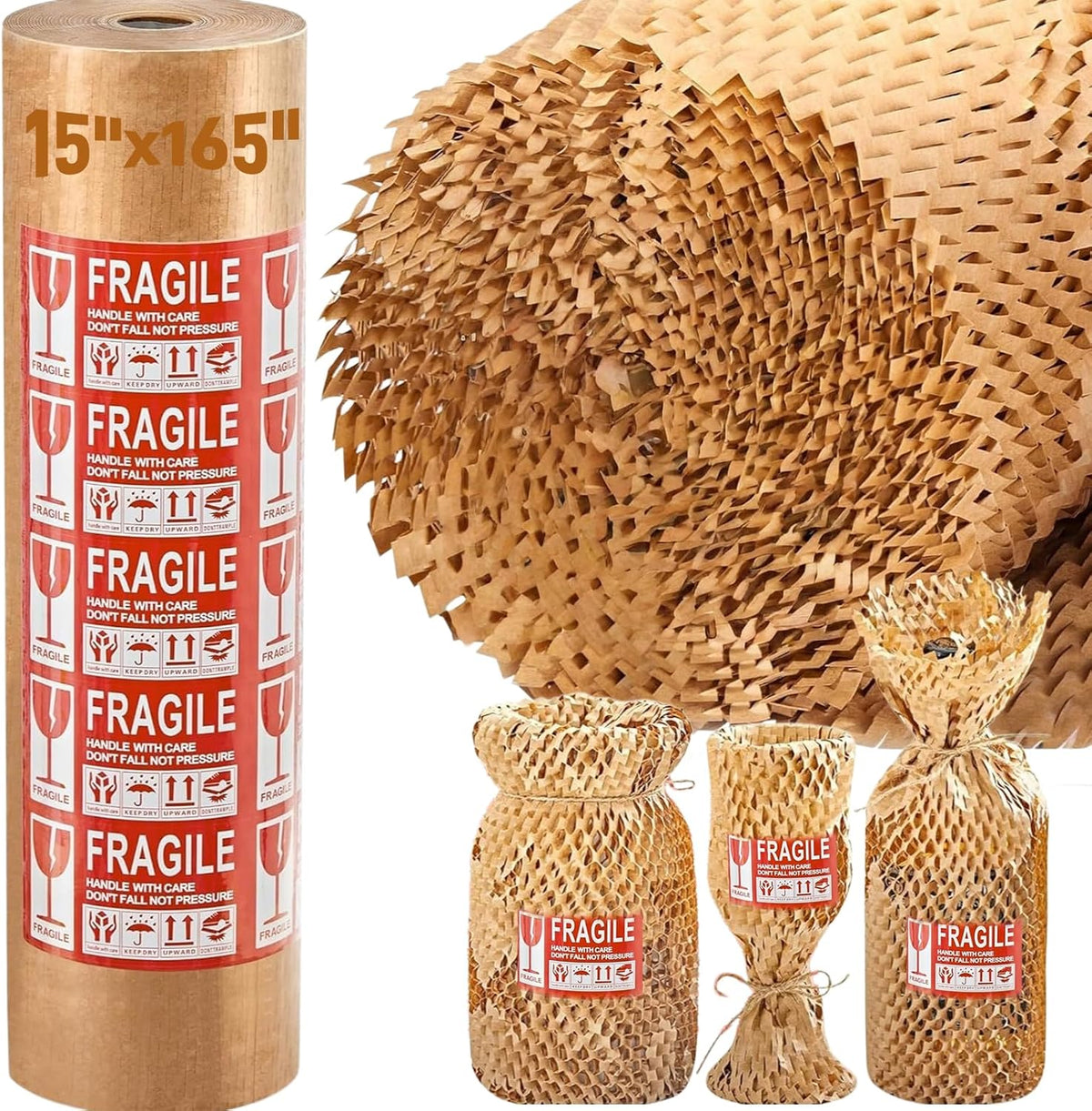 Honeycomb Packing Paper - 15"x165" Bubble Wrap Roll for Moving Shipping