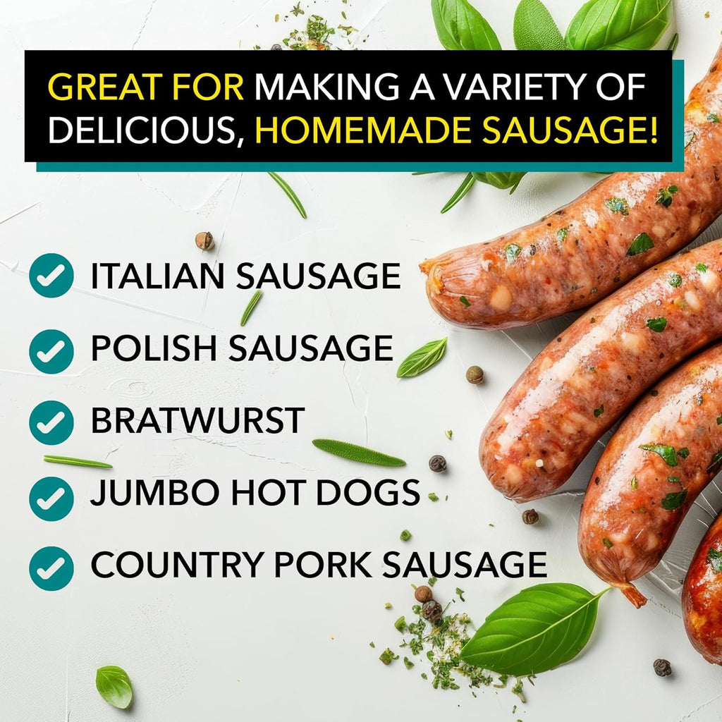 Natural Hog Sausage Casings 32-38mm, Edible Casing For Sausage Making, Stuff Over 25 Lbs Meat, Breakfast, Italian