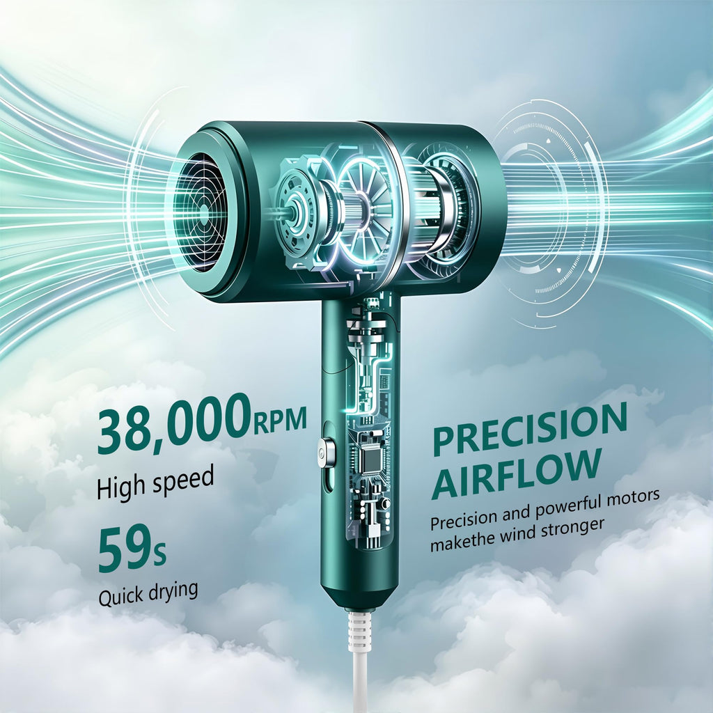 Foldable Ionic Hair Dryer with Diffuser, 1875W Green
