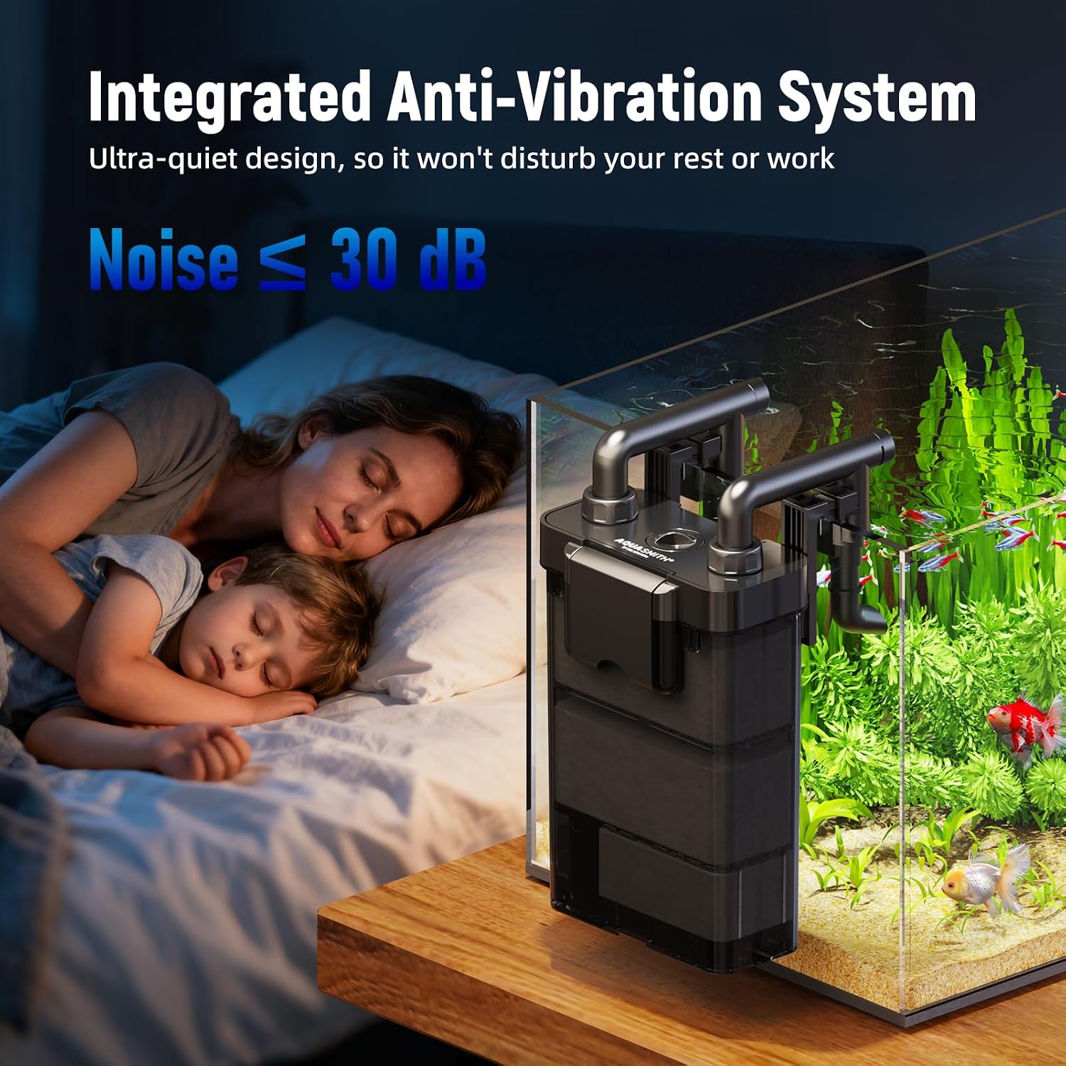 Hang on Back Aquarium Filter,Ultra-Quiet Small Canister Filter,Multi-Layered Filtration,Bottom Anti-Dry Burn