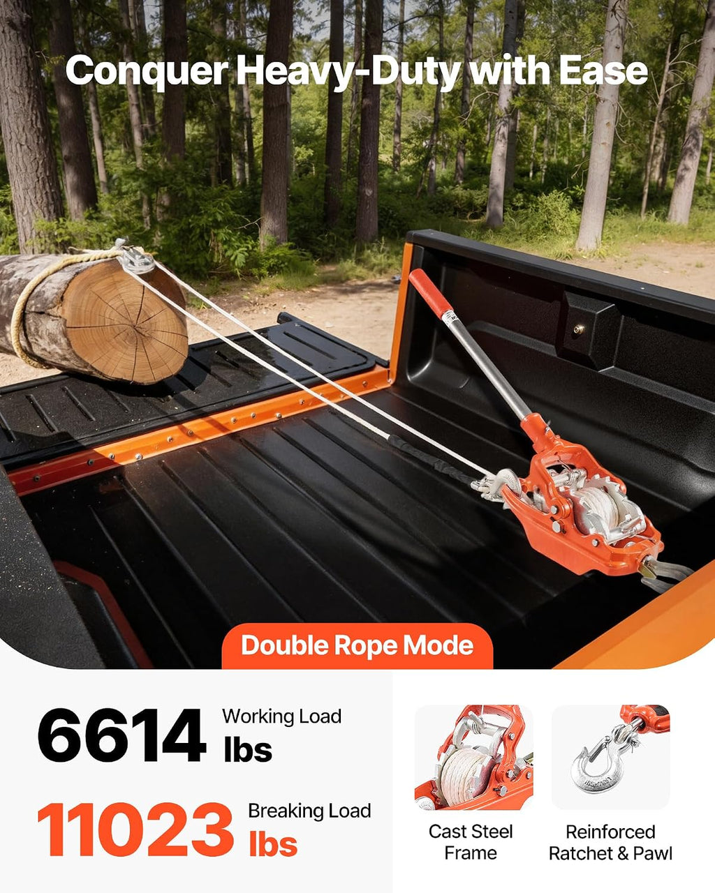 Rope Puller, 6614 lbs Pulling Capacity, Heavy Duty Ratchet Power Puller Tool with 35 ft of 0.3 in Diameter Rope & 2