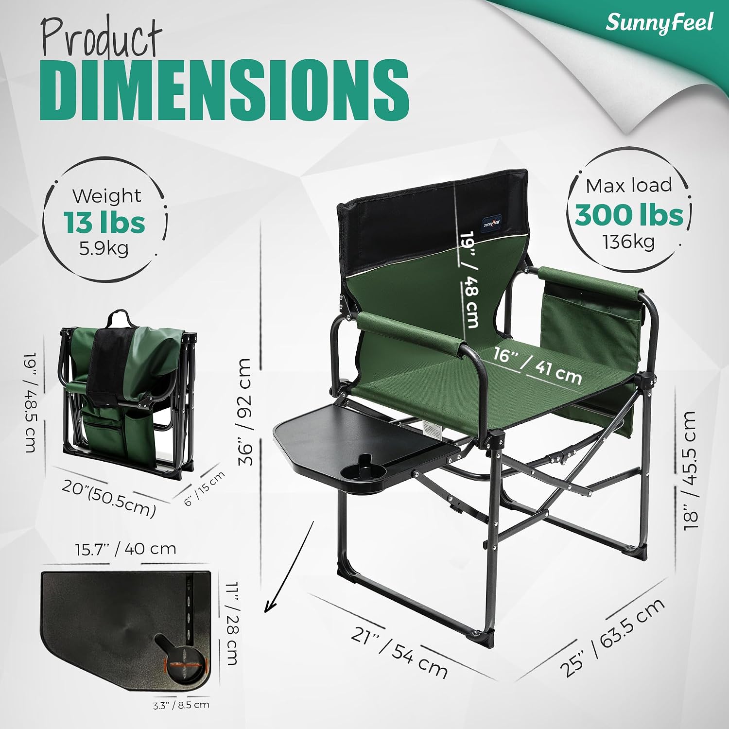Camping Directors Chair, Heavy Duty,Oversized Portable Folding Chair with Side Table, Pocket for Beach