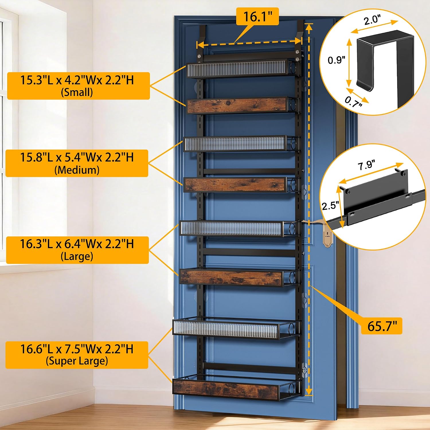 8 Tier Pantry Door Organizer Spice Rack, 2-IN-1 Wall Mount or Hanging Over Door Seasoning Organizer with Adjustable