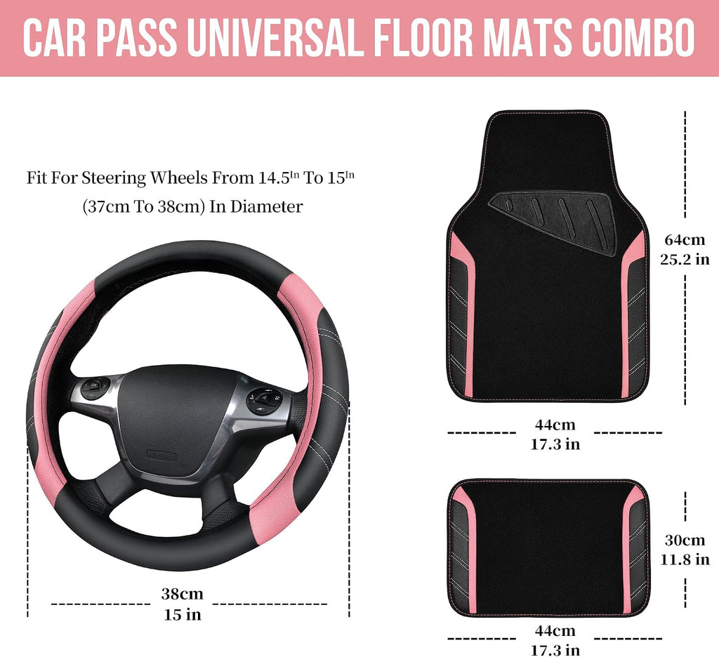 Microfiber Steering Wheel Cover and Waterproof Car Floor Mats,Leather Universal Car Combo Fit for 95%