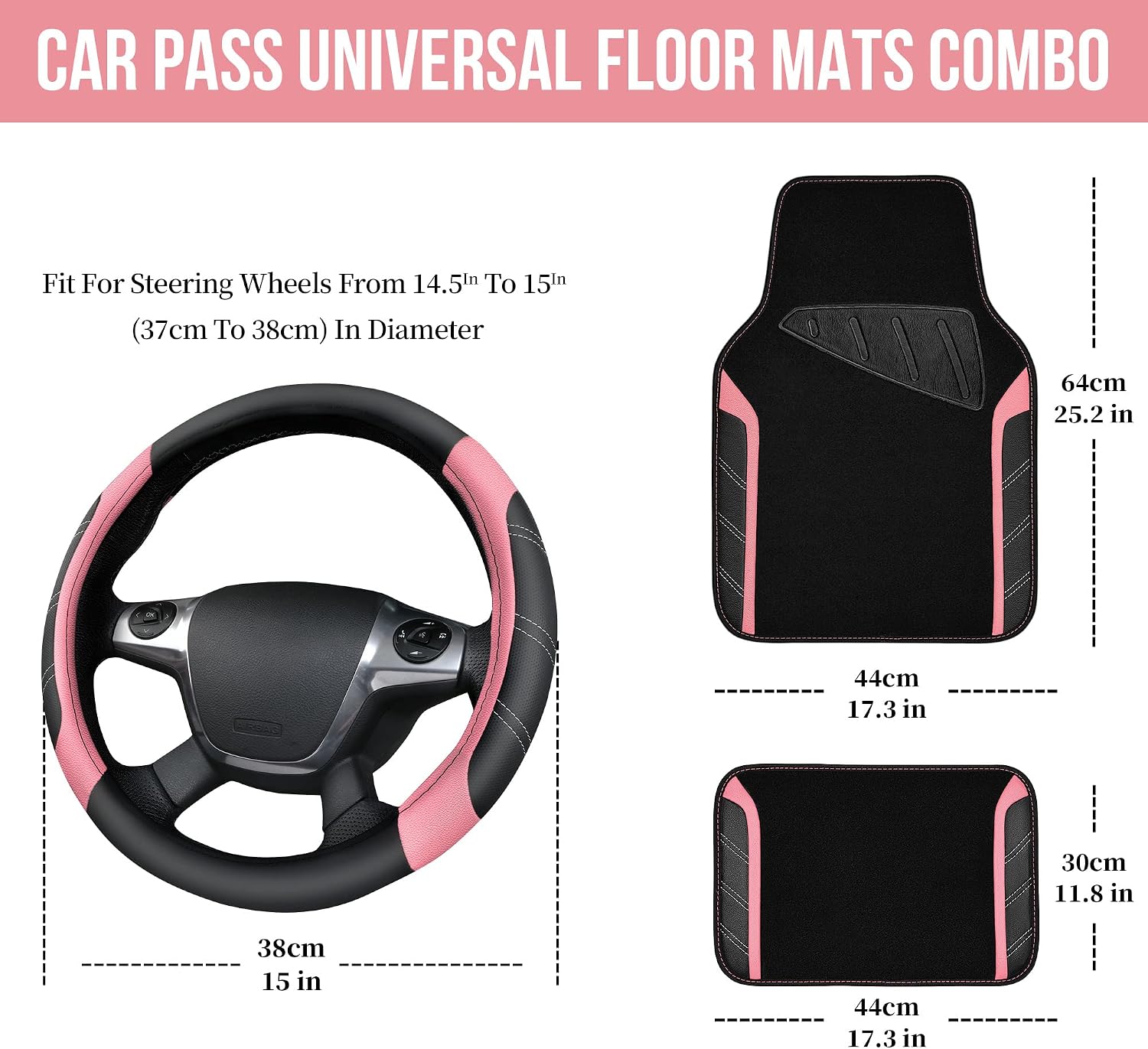 Microfiber Steering Wheel Cover and Waterproof Car Floor Mats,Leather Universal Car Combo Fit for 95%