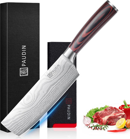 Nakiri Knife - 7" Razor Sharp Meat Cleaver and Vegetable Kitchen Knife, High Carbon Stainless Steel, Multipurpose