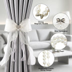 Pearl Bow Magnetic Curtain Tiebacks for Home Decor (2, White)