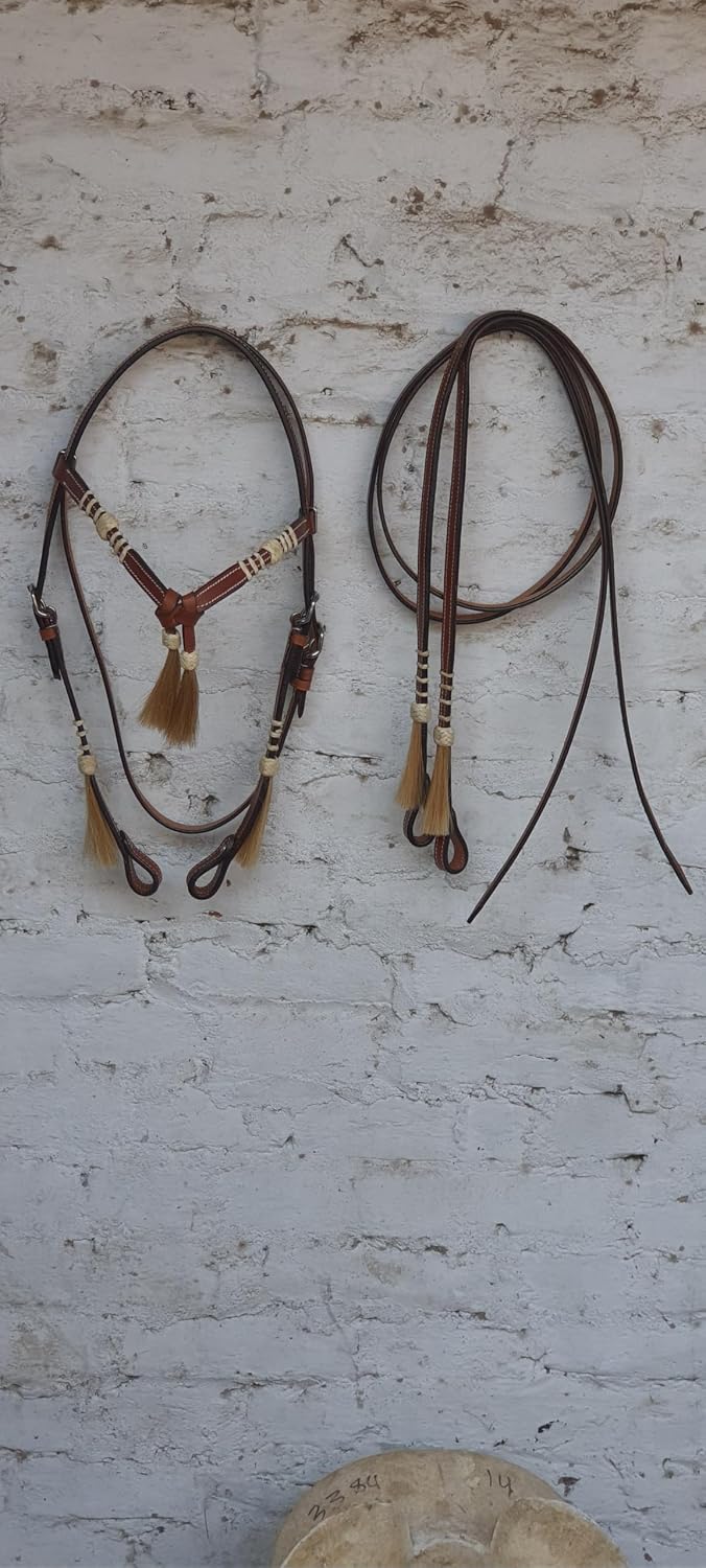 Leather Bridle Western Tack Full Grain Leather Adjustable Bridle for Horse Horse Knotted Browband Headstall with