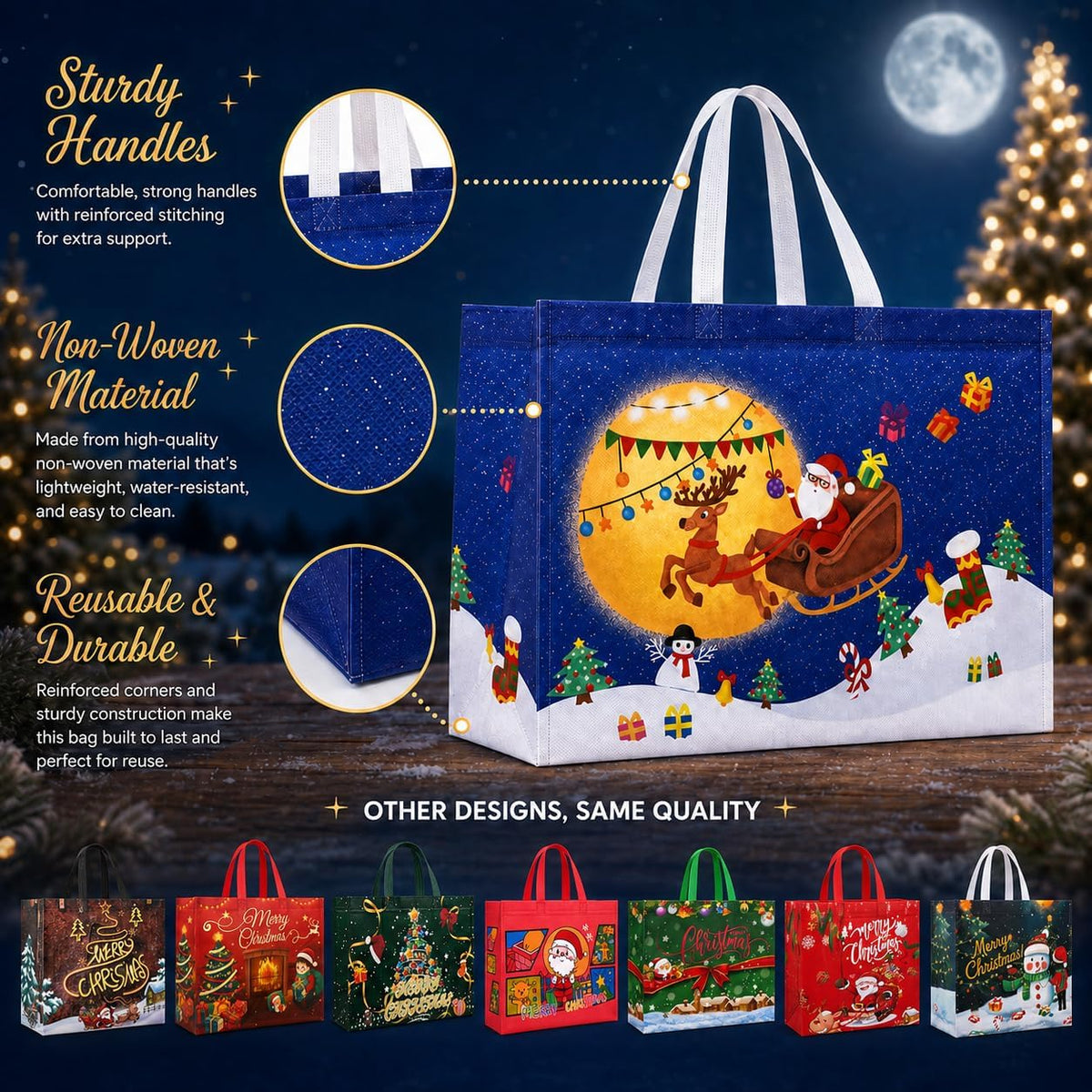 8 Pack Large Christmas Gift Bags Bulk Reusable Holiday Bags