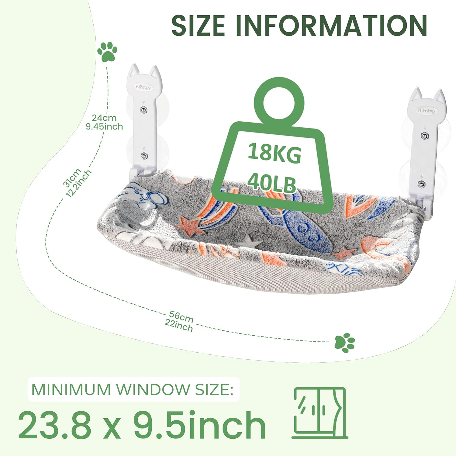 2 Pack Cat Window Perch, Glow in The Dark Foldable Cat Hammock with Sunken Design & Removable Soft Cover, Breathable