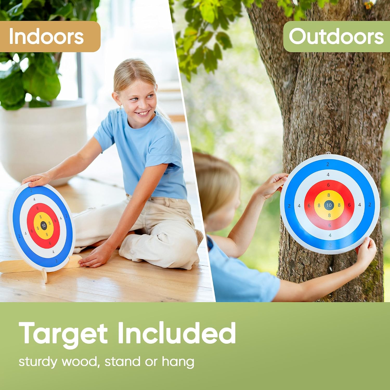 Kids Bow and Arrow Set | Wooden Archery Toy for Boys & Girls Ages 3+, Bow and Arrow for Kids | Includes 6 Suction Cup