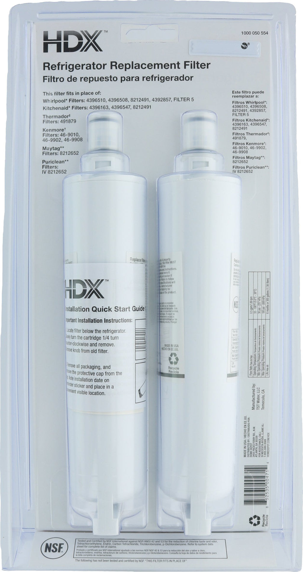 HDX FMW-2 Replacement Water Filter / Purifier for Whirlpool Refrigerators (2 Pack)